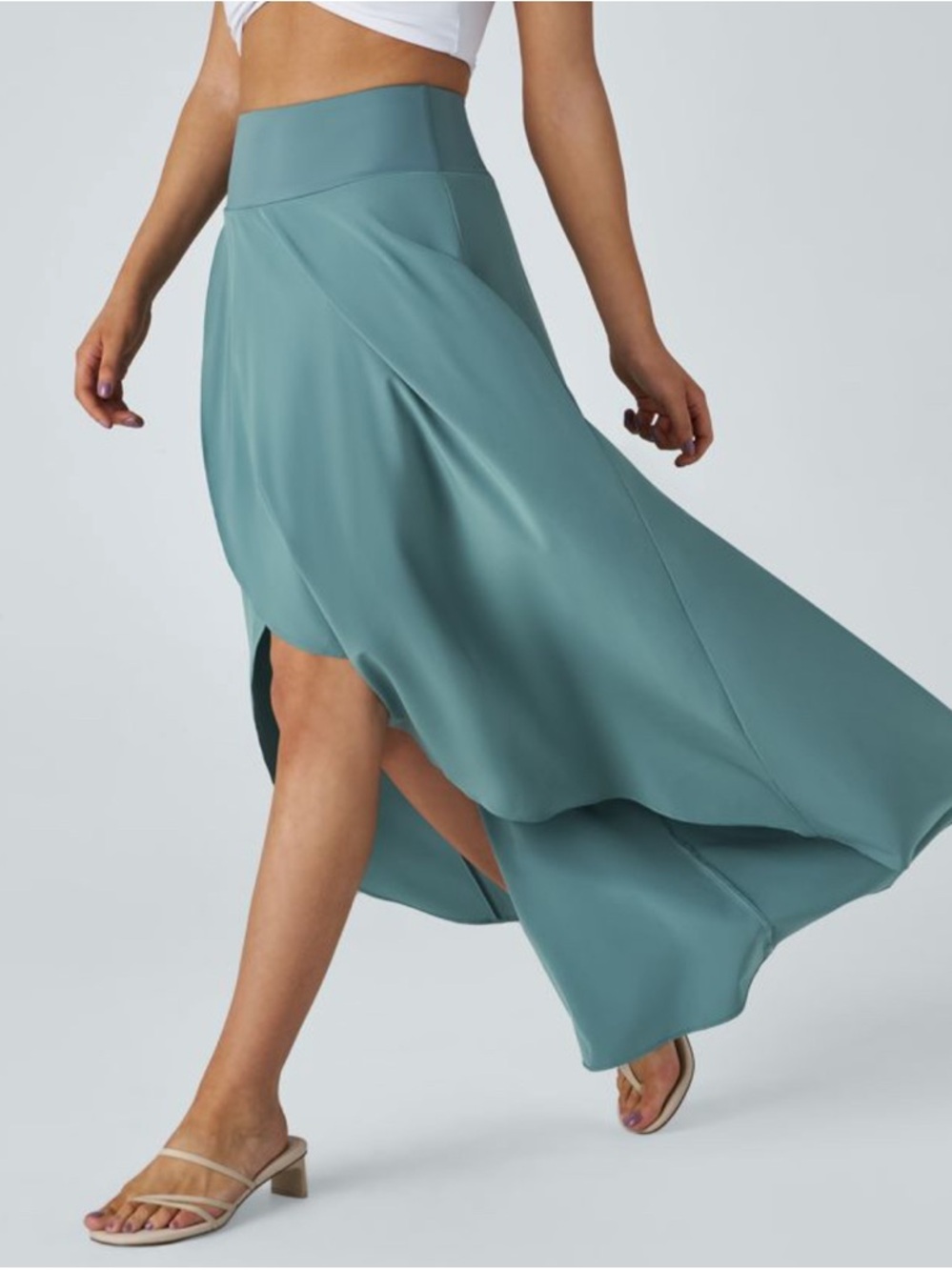 Halara Breezeful High Waisted High Low Ruffle 2-in-1 Flowy Quick Dry Stone Blue